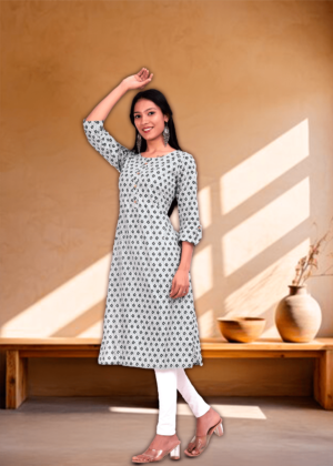 Cotton Blend Arrow Print Straight Kurta