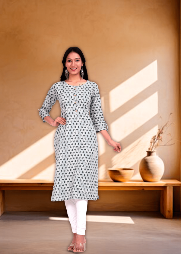 Cotton Blend Arrow Print Straight Kurta  