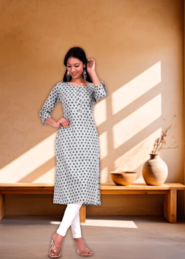 Cotton Blend Arrow Print Straight Kurta  