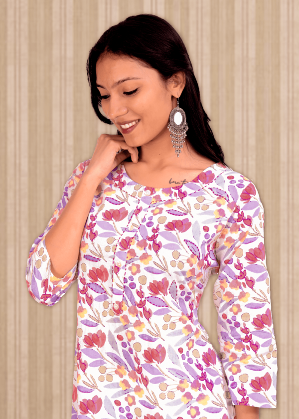 Cotton Floral Print Straight Kurta  