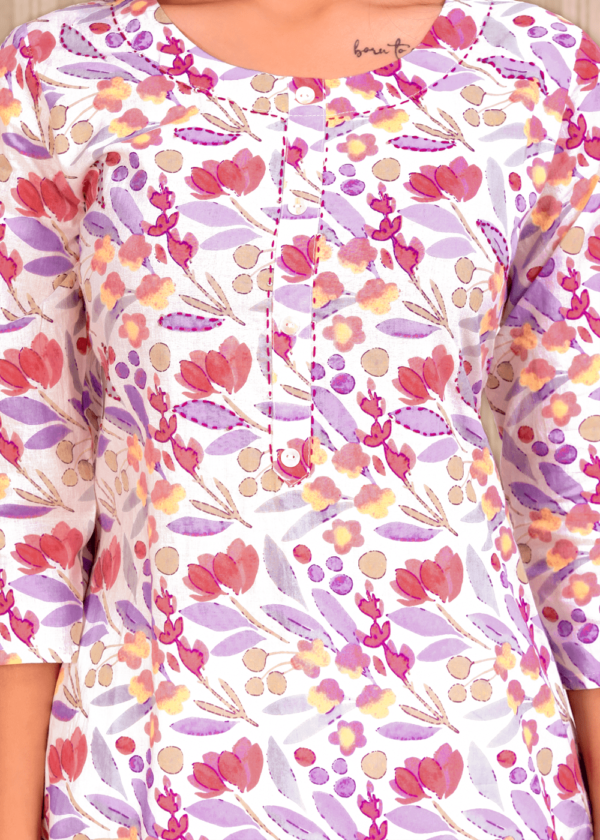 Cotton Floral Print Straight Kurta  