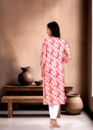 Rhyon Kurti Tie Neck Leaf Print Zarcon Work