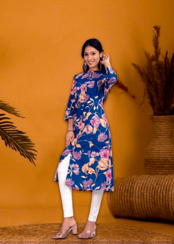 Floral Indigo Printed  Line Kurta  