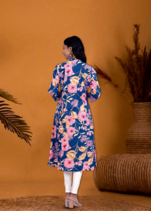 Floral Indigo Printed  Line Kurta