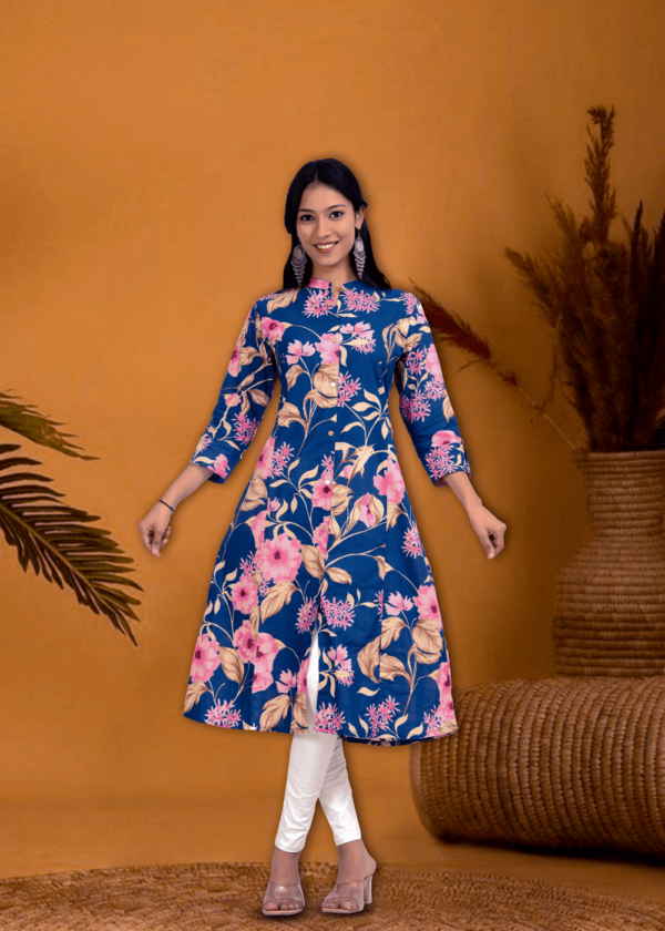 Floral Indigo Printed  Line Kurta  