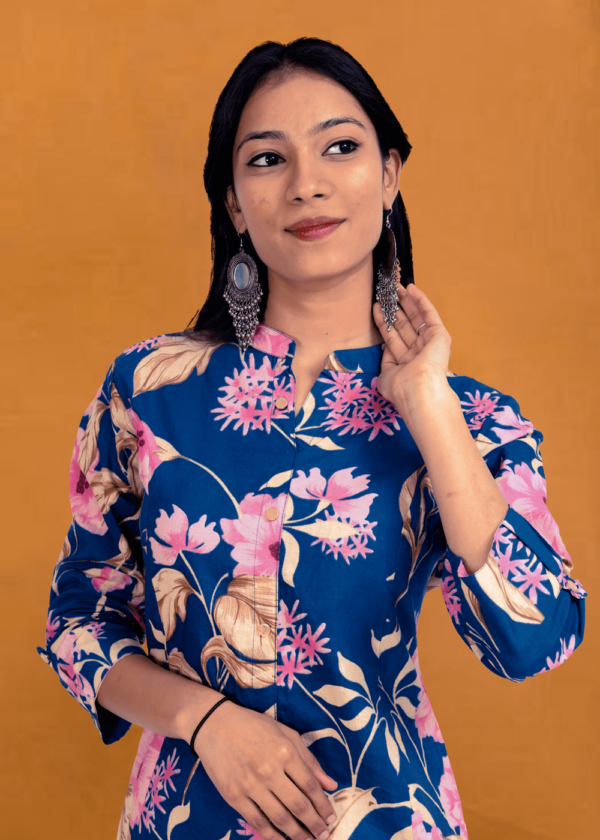 Floral Indigo Printed  Line Kurta  