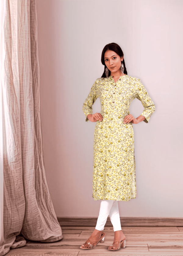 Floral Printed Rhyon Handwork Straight Kurta  