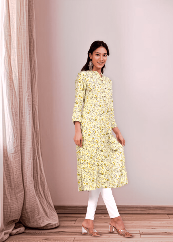 Floral Printed Rhyon Handwork Straight Kurta  