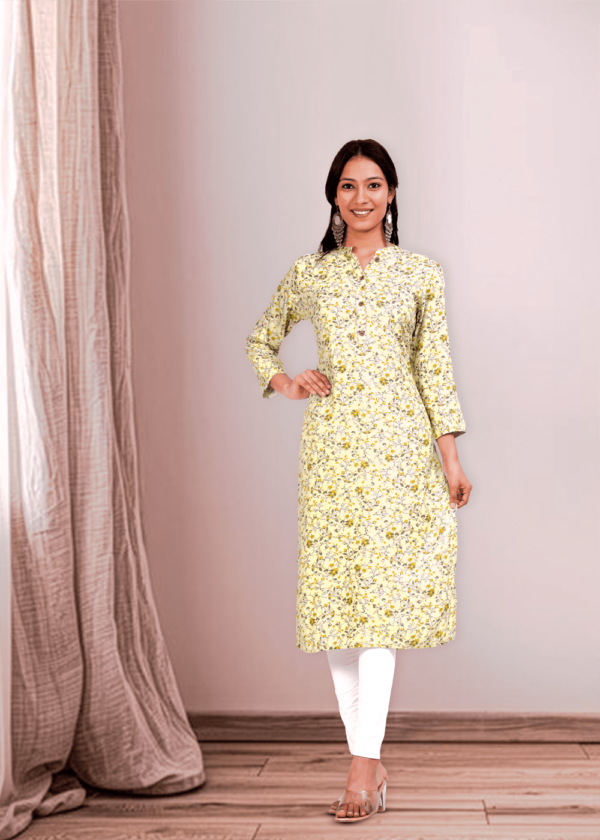 Floral Printed Rhyon Handwork Straight Kurta  