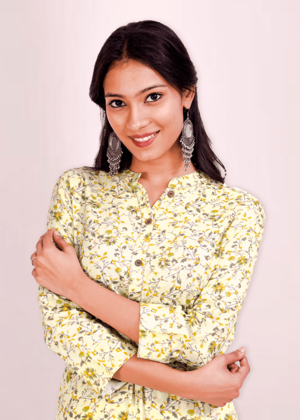 Floral Printed Rhyon Handwork Straight Kurta  