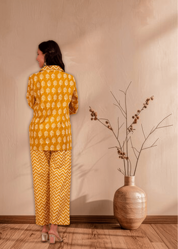 Cotton Block Print Mustard co-ord set  