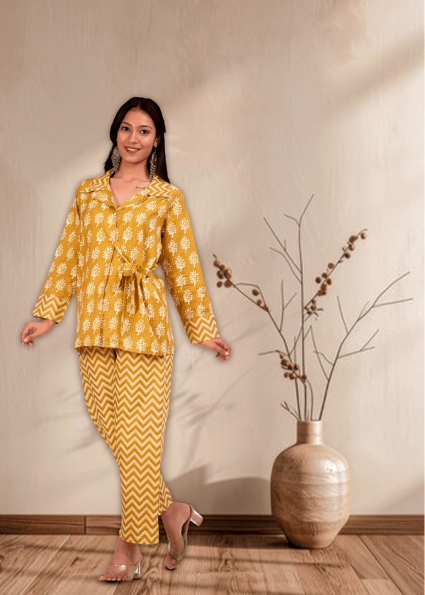 Cotton Block Print Mustard co-ord set  