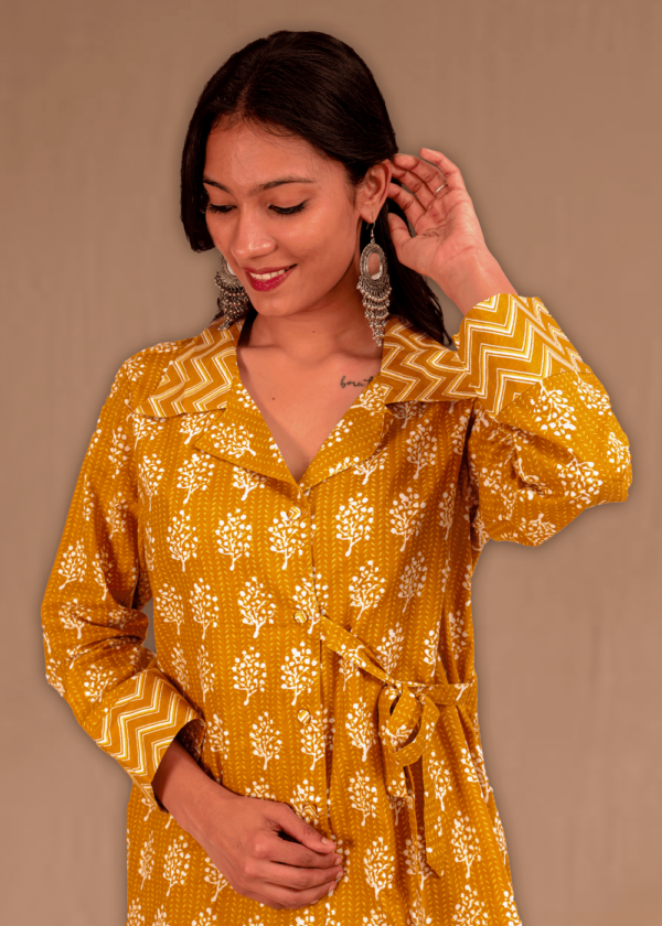 Cotton Block Print Mustard co-ord set  