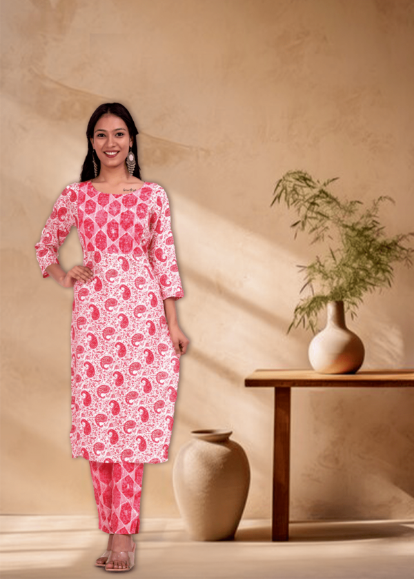 Rhyon Block Print with Value Edition Watermelon Pink kurta set  