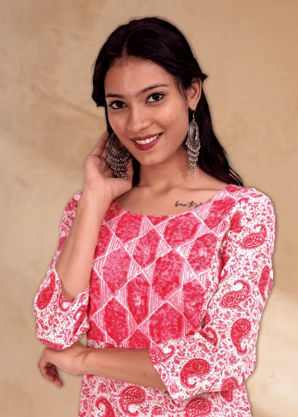 Rhyon Block Print with Value Edition Watermelon Pink kurta set  