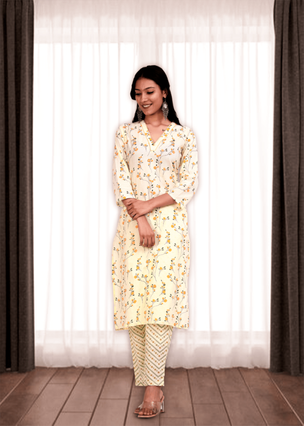 Rhyon Block White Beige Floral Print with Value Edition kurta set  