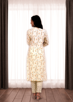 Rhyon Block White Beige Floral Print with Value Edition kurta set