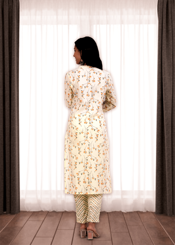 Rhyon Block White Beige Floral Print with Value Edition kurta set  