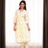 Rhyon Block White Beige Floral Print with Value Edition kurta set  