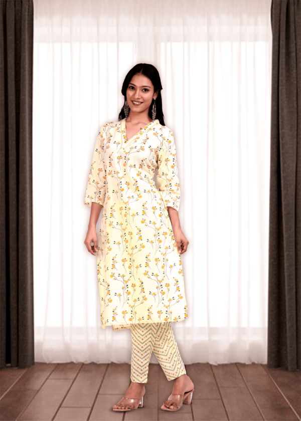 Rhyon Block White Beige Floral Print with Value Edition kurta set  