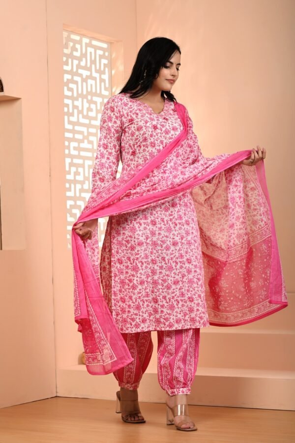 Salwar Suit in Pastel Pink with Floral Handprint  