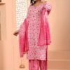 Salwar Suit in Pastel Pink with Floral Handprint  