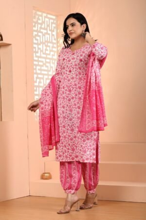 Salwar Suit in Pastel Pink with Floral Handprint