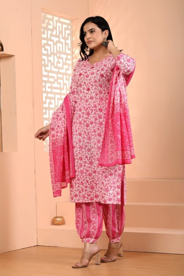 Salwar Suit in Pastel Pink with Floral Handprint  