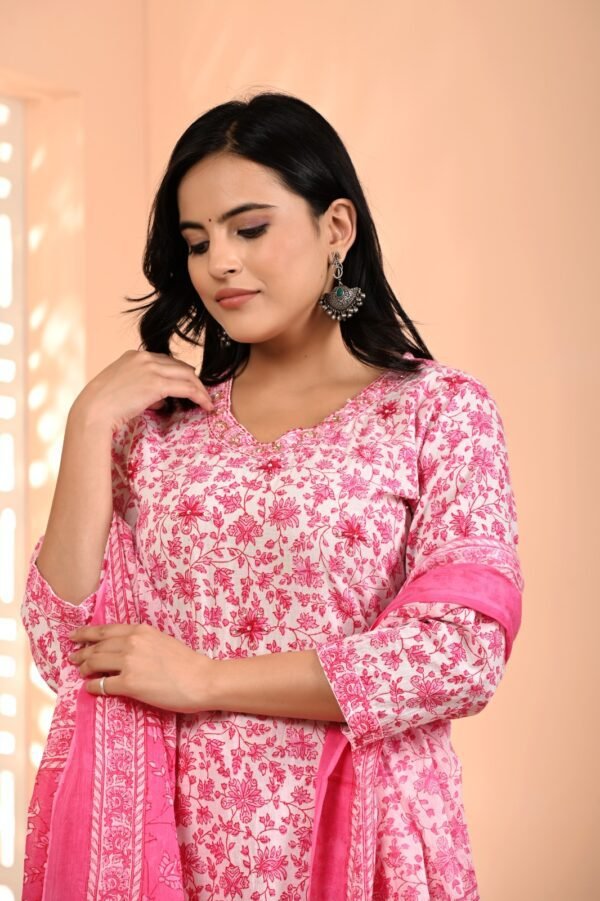 Salwar Suit in Pastel Pink with Floral Handprint  