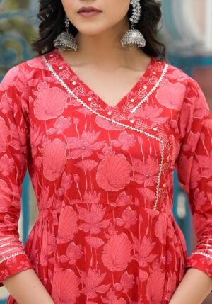 Red Pink Allover Anarkali Suit Set