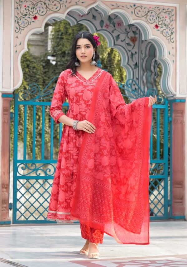 Red Pink Allover Anarkali Suit Set  