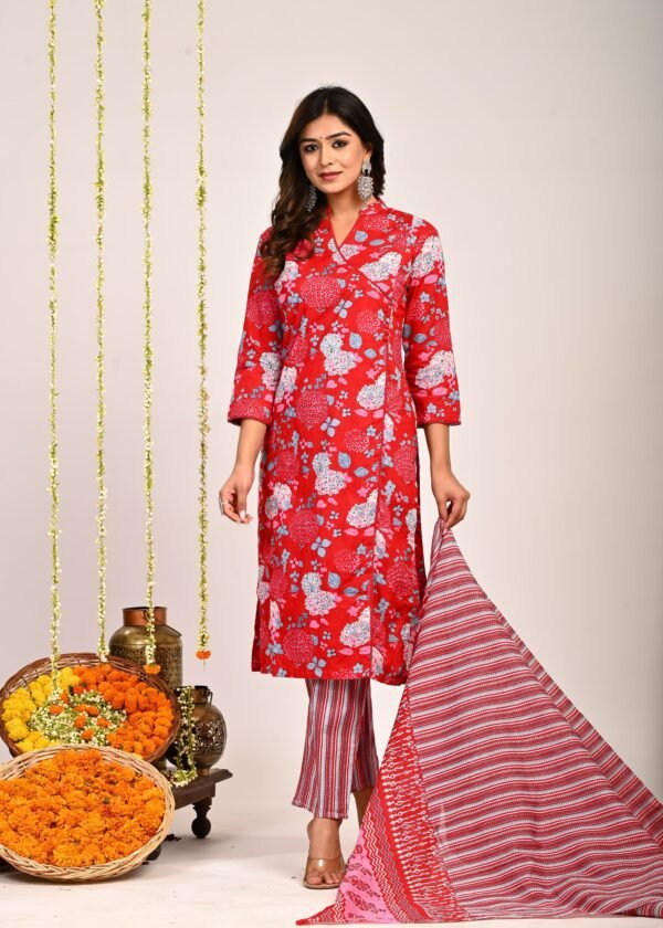 Red Floral Print Suit Set  