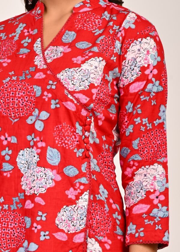 Red Floral Print Suit Set  