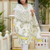 White Pant Salwar Suit with Floral Block Print  