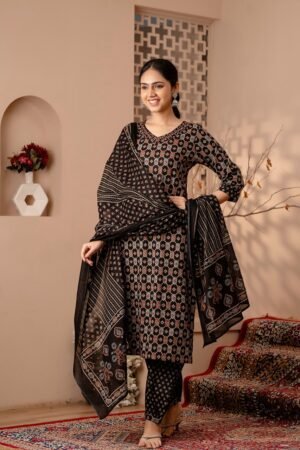 Soft Brown Ajrakh Print Salwar Suit
