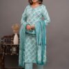 Glacial Blue Cotton Salwar Suit with Floral Print  