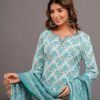 Glacial Blue Cotton Salwar Suit with Floral Print  