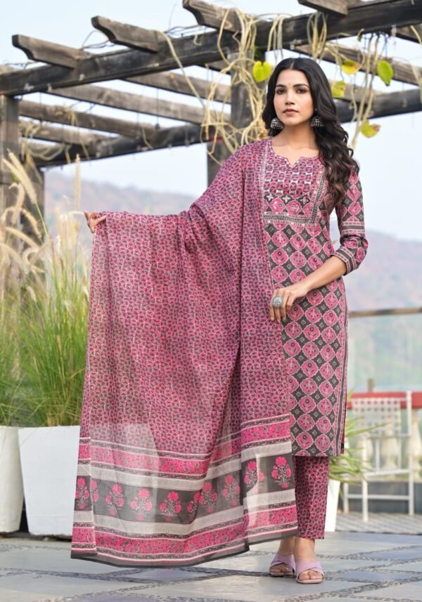 Sanganeeri Cotton Hand Block Printed Suit Set  