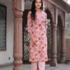 Cotton Floral Suit Set in French Rose Pink  