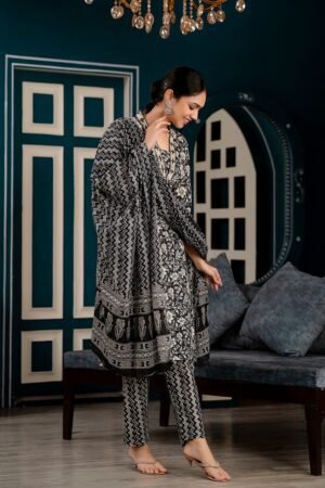 Salwar Suit in Noble White and Dark Grey