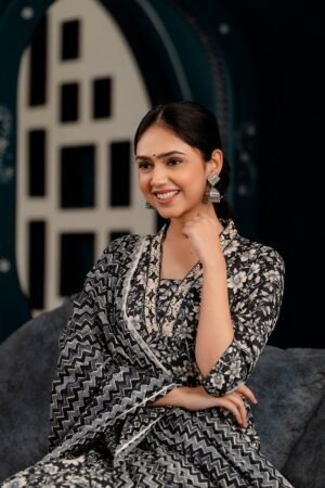 Salwar Suit in Noble White and Dark Grey