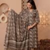 Cotton Salwar Suit with Floral Print in Gray  