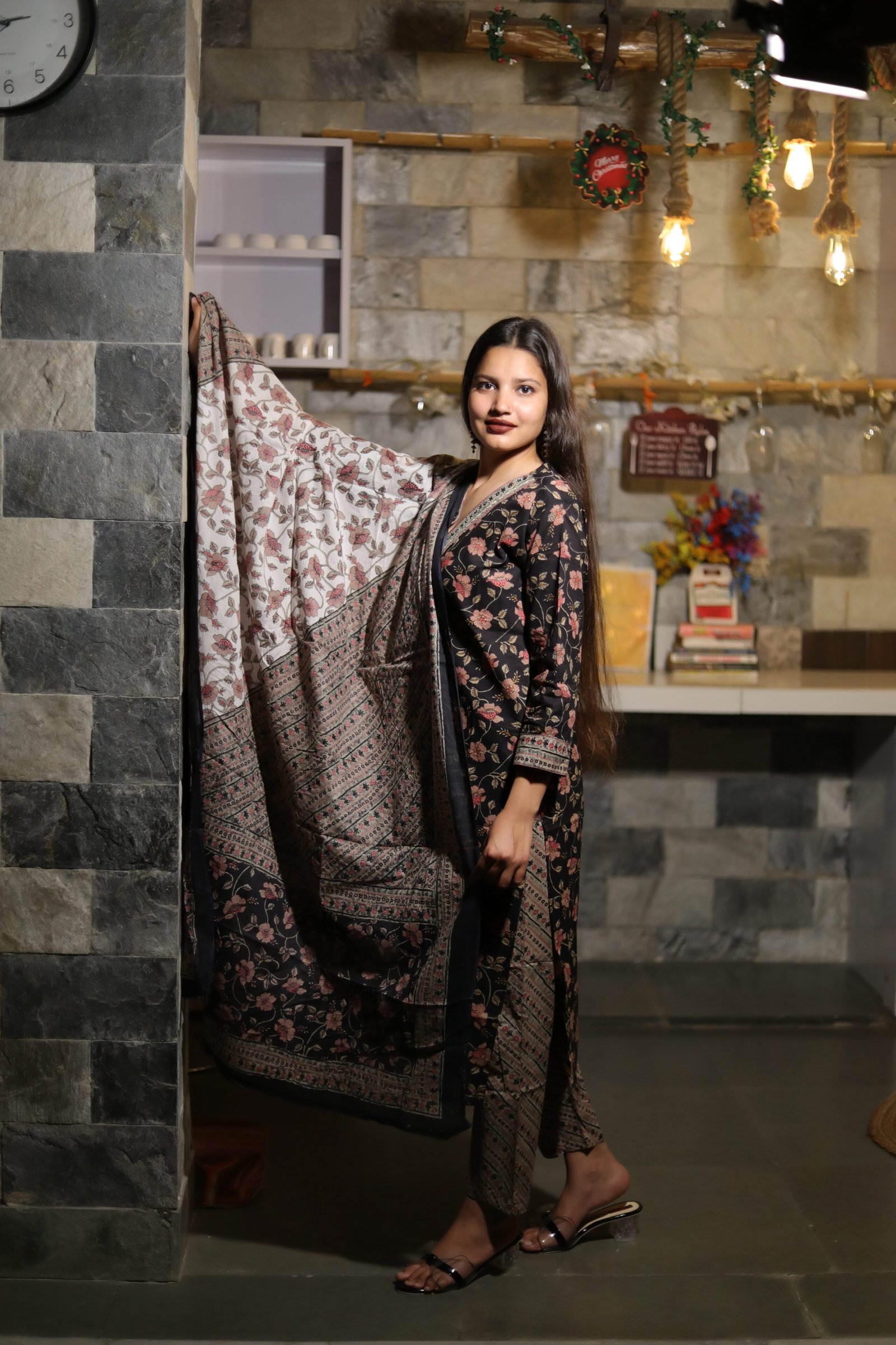 Salwar Suit with Digital Dupatta in Onyx Floral Print  