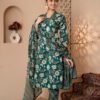 Salwar Suit Set with Floral Print in Deep Aqua  