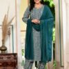 Salwar Suit with Zig Zag Print in Teal Green  