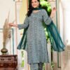 Salwar Suit with Zig Zag Print in Teal Green  