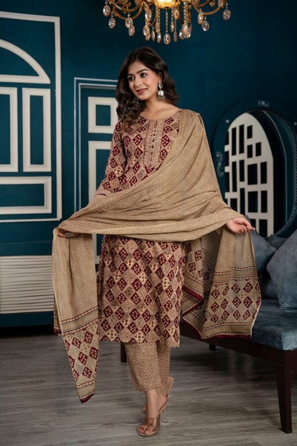 Ajrakh Print Noble Brown Suit Set  