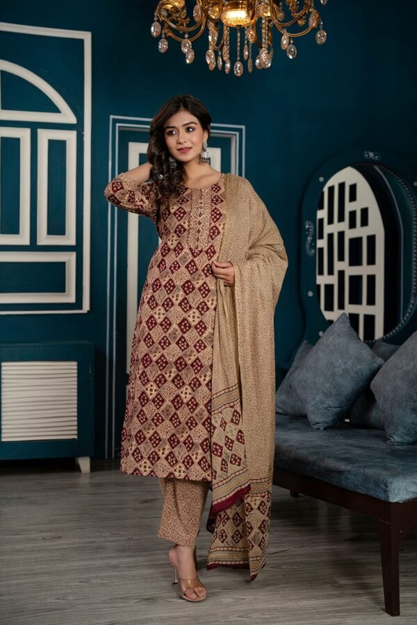 Ajrakh Print Noble Brown Suit Set  