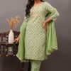 Bandhani Suit Set in Olive Green Cotton  