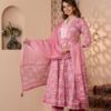 Cotton Floral  Rose Pink Anarkali set  